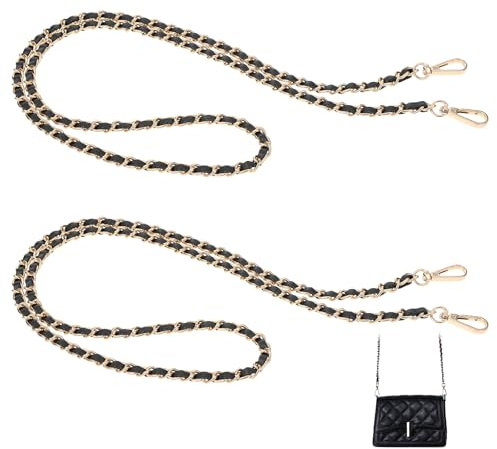 Giantree 2 Stück Handtasche Kette, 120cm Taschenkette Metall Ersatz Trageriemen Kette Kettenriemen Leder Metallkette Flacher Kettenriemen Taschenzubehoer für Damen Handtaschen Geldbeutel (schwarz)