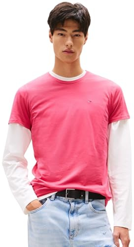 Tommy Jeans Mens TJM Xslim Jersey Tee Dm0dm04411 S/S T-Shirt, Red (Vintage Cerise), 4XL Plus UK