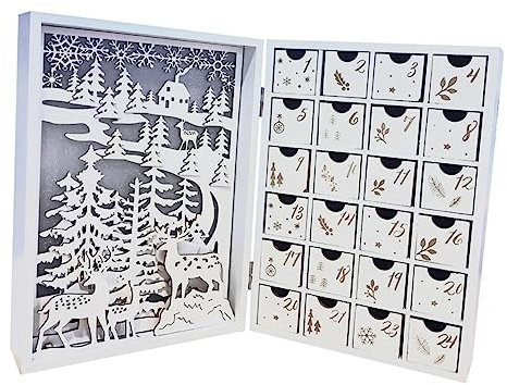 Amosfun Wooden Christmas Countdown Decoration Creative Countdown Ornament for Christmas Party Pattern Design Desktop Table Home Decor