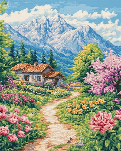AMBATTERY Diy Bead Embroidery Set Bunte Blumen Countryside Cottage 60x80cm