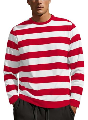 Herren Marine T-Shirt, gestreift, langärmlig, Rundhalsausschnitt, locker, fischerhemd, Langarmshirts, Ringelpulli Langarm, Longsleeve, Sommerliches Freizeitshirts Basic T-Shirt für Männer Geschenk