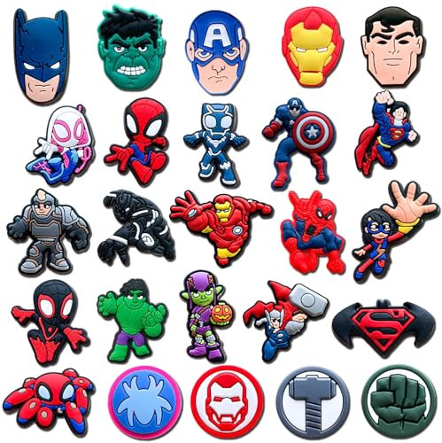 Superhero Shoe Charms for Croc, 25 PCS Hero Clog Charms, Superhero Cartoon Decoration, Party Birthday Gifts, for Girls Women Kids and Men, Shoe Accessories for Party Decorations
