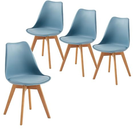 IPOTIUS Sillas de Comedor Escandinavas Modernas con Certificación SGS - Patas de Haya Natural, Respaldo Ergonómico para Cocina, Estudio o Dormitorio (Morandi Azul Claro, Juego de 4)