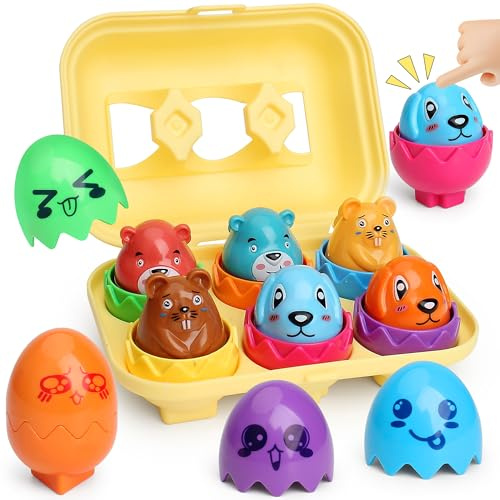MOONTOY Matching Eggs Toy for Toddlers 1-3, Montessori Geometric Eggs Set, Easter Basket Stuffers for Toddlers, Educational Shape & Color Sorting Toys for 1 2 3 Year Old Girl Boy Baby