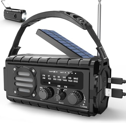 MILFECH 20000mAh Solar Radio, AM/FM Kurbelradio Tragbar Dynamo Wetter Notfallradio, LED Taschenlampe & Leseleuchte, Type-C Aufladen, SOS Alarm, IPX6 für Camping Outdoor(Schwarz)