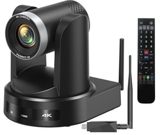 4K PTZ Kamera mit AI Auto Tracking, kabellos/USB 3.0/LAN, 12X Zoom, Auto Lichtkorrektur, Unterstützung TF Karte, 4K PTZ Kamera für Kirche, Bildung, Konferenzen, funktioniert mit OBS vMIX Live