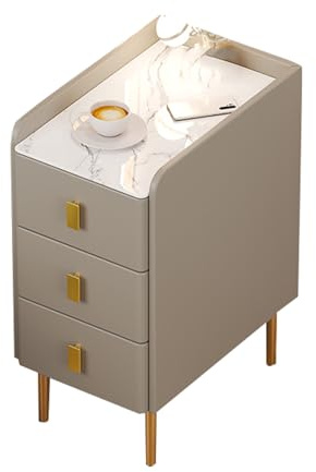 JTPMYFT Schmaler Nachttisch mit 3 Schubladen, goldene Beschläge, Kratzfest und verschleißfest, geeignet for Schlafzimmer, Wohnzimmer(Morandi,40 * 40 * 60cm)