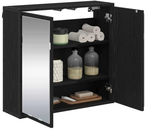 vidaXL Bathroom Mirror Cabinet with Shelf Black oak 65 x 20 x 60 cm, Bathroom Cabinet, Wall-Mountable, Modern Storage, Compact Mirror, Ample for Toiletries, Grooming Station