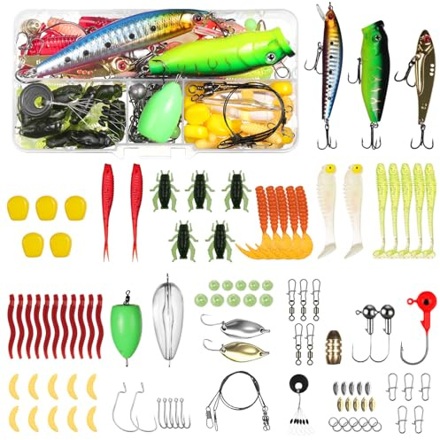 Vicloon Angeln Köder Set mit Köderbox, Angelzubehör Set Einschließlich Spinner, VIB, Gummifische für Hecht, Zander, Forelle, Barsch, Köderbox Angeln Angel Köder für Süßwasser Salzwasser