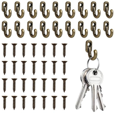 GomTrynxil 40 Stück Vintage Bronze Haken mit Schrauben, Wandhaken zum Schrauben Antik Kleiderhaken zum Schrauben Vintage für Schlüssel Bad Küche Flur Filigrane Mini-Haken