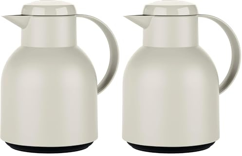 Emsa Samba Isolierkanne F40104 | 1 Liter | Quick Press Verschluss | 100% dicht | 12h heiß, 24h kalt | Puder Grau (Packung mit 2)