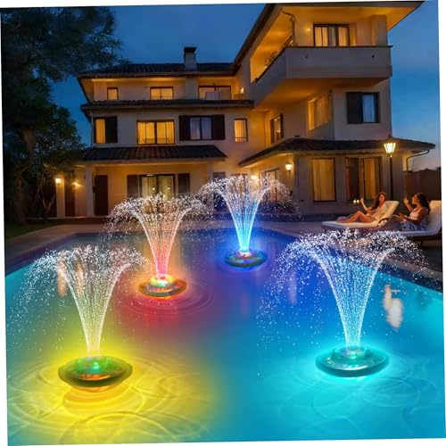 Fontana per piscina ad energia solare, Fontana per piscina telecomandata senza fili con luci a LED RGB, Batteria ricaricabile da 3600 mAh, Solare, Per