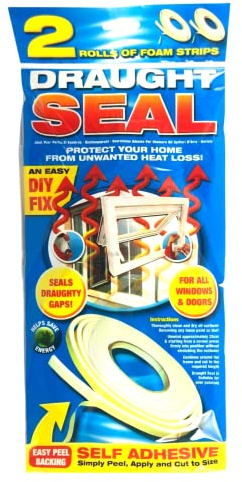 Draught Excluder Door Window Draft Seal 1x Twin Pack White Self-Adhesive Foam Tape. Simple DIY Fix For Windows & Doors. Save Energy & Money L5m x W9mm
