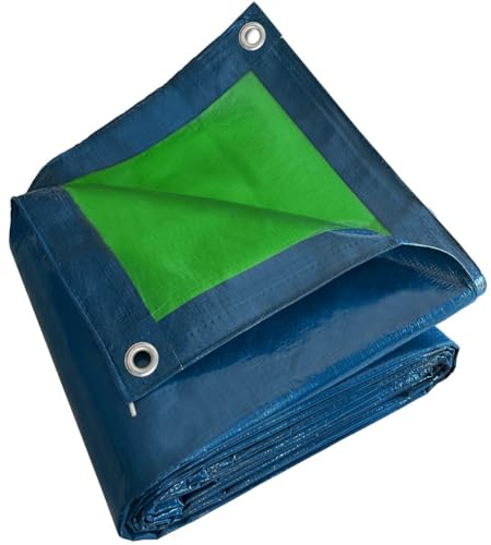 Telo Impermeabile 8x12 m - TECPLAST - SR150MU - Blu e Verde - Alta Qualità - Telo protettivo per esterno - Telone occhiellato