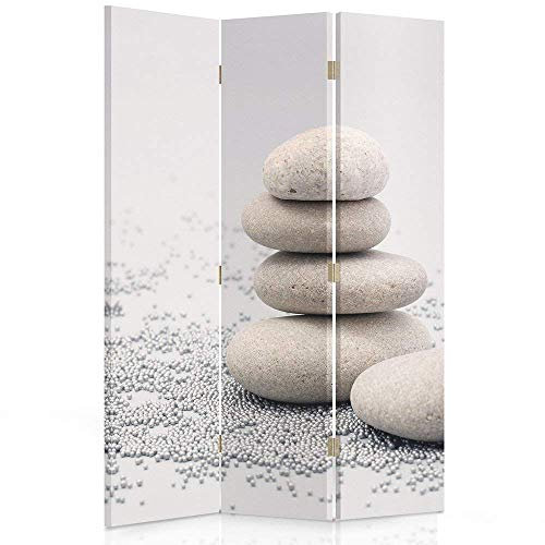 Feeby Paravent Abstrakt Zen Kiesel Sand 110x150 cm 3 Teilig Modern Design einseitig Raumteiler Wandschirme Foto Trennwand Raumtrenner Sichtschutz Spanische Wand auf Leinwand Bedruckt Pyramiden Weiß