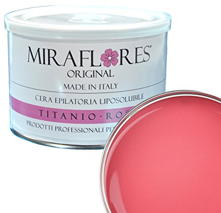 Cire Dépilatoire épilation professionnelle, liposoluble en pot de 400 ml - Miraflores original - adaptée à peaux sensibles, sèches, bronzè - anti-allergène et n'irrite pas la peau - Titane Rose