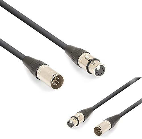 PD DMX Cable 5-Pin XLR Male-Female 12m Twin Pack – Professional DJ Lighting Control Signal Leads, Flexible Shielded 120 Ohm Stage & Venue Use, Includes Cable Ties, 40ft DMX Connection Pair