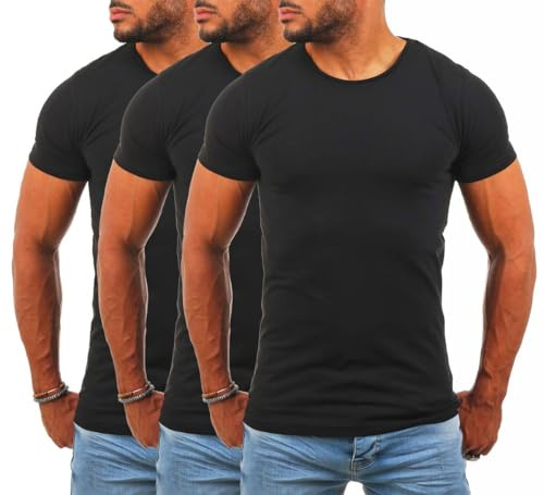 Young & Rich Herren Uni Basic T-Shirt mit Rundhals Ausschnitt einfarbig Stretch körperbetonte Dehnbare Passform 1701