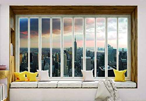 Forwall Fototapete Vlies Wanddeko Fenster Ausblick - Moderne Wanddekoration Fensterblick 3D Landschaft 10667V8 368cm x 254cm