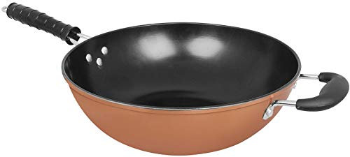 Gr8 Home Large 30cm Induction Copper Wok Non Stick Carbon Steel Frying Pan Stir Fry with Two Handles Kitchen Chinese Cooking Asian Cookware