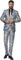 OppoSuits Silberner Anzug für Herren, Silvesterparty, holografisches Karomuster, Silber, inklusive passender Jacke, Hose und Krawatte, Discoballer, 54