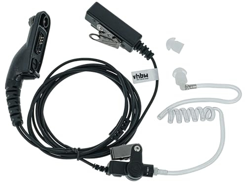 vhbw Headset kompatibel mit Motorola APX 4000 P25 | APX 4000, APX 6000 Funkgerät mit PTT Mikrofon - transparent, schwarz, Akustikschlauch