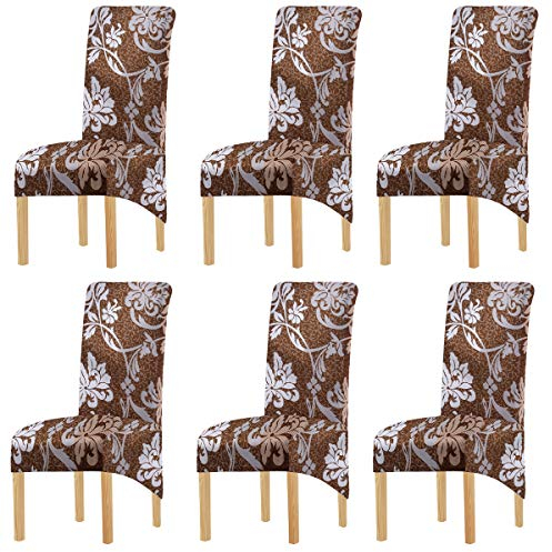 KELUINA 2/4/6 Stück Stretch XL Stuhlhussen für Groß Esszimmerstühle(Kaffee-1, 6er Set)