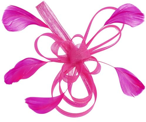 Holibanna Women Fascinators Wedding Flower Hair Clips Pillbox Hat Feather Flapper Bridal Headdress Headpieces Hair Accessories (Rose Red)