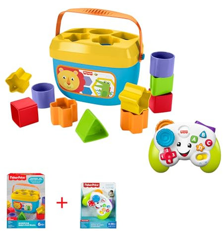 Fisher-Price Lot Jouet Bébé Mon Trieur De Formes (FFC84) + Game And Learn Controller (FWG12), 10 Blocs, Couleurs Vives, Apprentissage Avec Sons Et Chasons, De 6 À 36 Mois,