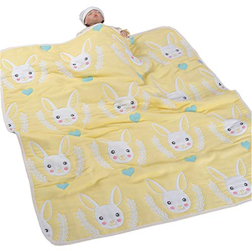 Hayisugal Krabbeldecke 100% Baumwolle Babydecke kuschelige Kinder Decken Strickdecke ideal als Baby Decke, Erstlingsdecke, Wolldecke Baby Kuscheldecke, Gelbes Kaninchen, 120 x 150cm