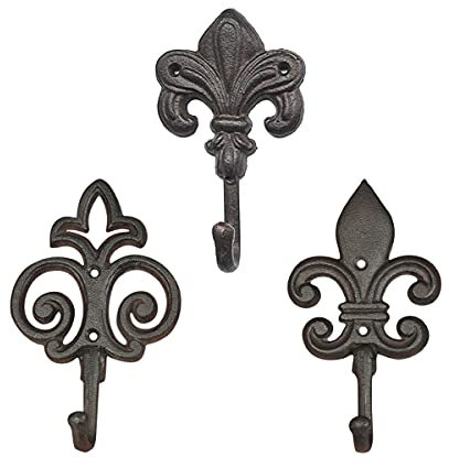 TentHome 3er Set Antik Wandhaken Garderobenhaken Lilie Kleiderhaken Eisen Haken Gusseisener Wandgarderobe Mehrzweckhaken Landhaus Handtuchhaken Huthaken mit Schrauben Dübeln (A)