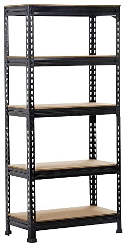 Yaheetech Shelving Unit Metal Shed Storage Shelves Boltless Heavy Duty 5 Tier Garage Shelving Units for Shed/Workshop/Office, 150x70x30cm, Black
