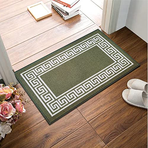 B&B Non Slip Door Mat Super Absorbent Heavy Duty | 40 x 60 cm Machine Washable Doormats for Kitchen and Office Indoor Outdoor Anti Slip Floor Mat - Greeky Rug Green & Cream