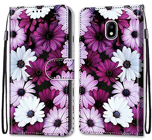 Mo-Somnus Kompatibel mit Samsung Galaxy J5 2017 / J530 Hülle, Leder Handyhülle mit Kartenfach Geld Slot Ständer PU Ledertasche Wallet Flip Brieftasche Magnetische Schutzhülle Case Etui (Blume 2)