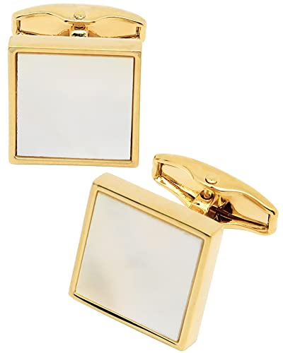 Jonwo Quadrat Perlmutt Krawattennadeln Manschettenknöpfe für Herren Silber Gold Manschettenknöpfe Cufflinks Tie Clip Hochzeit Hemd Party Geburtstag Jubiläum Kleid (Golden Manschettenknöpfe)