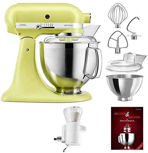 KitchenAid Küchenmaschine Artisan - P26 Starter Set 185er (Sieb) - 5KSM185PSEKG inkl. Sieb mit digitaler Waage (5KSMSFTA) und Kochbuch (Kochen & Backen)