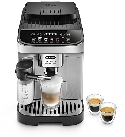 De'Longhi Magnifica Evo with LatteCrema System, Fully Automatic Grain to Cup Machine, Cappuccino Espresso and Iced Coffee Maker, Color Touch Screen, Black, Silver