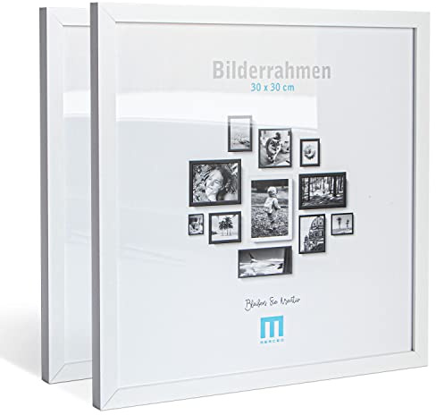 M MERCEO 2 Stk. Bilderrahmen 30x30cm in weiß aus MDF, minimalistisch & modern für Fotos & Bilder. Inkl. Acrylglasschutz. Eignet sich als Tisch-Aufsteller und für die Wand, Hochformat oder Querformat.