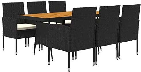 vidaXL Gartenmöbel Set 7-TLG. Gartengarnitur Sitzgarnitur Sitzgruppe Gartenset Gartentisch Gartenstuhl Tisch Stühle Poly Rattan Schwarz