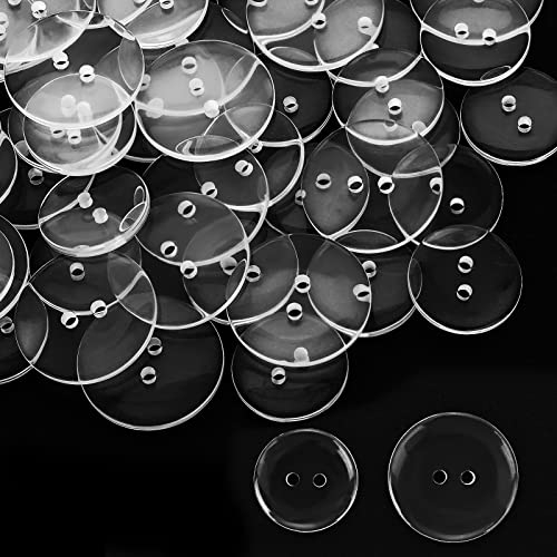 Prasacco 50 Pcs Clear Buttons, 2 Hole Buttons Round Resin Sewing Buttons Shirt Buttons (2 Sizes, 20mm 25mm)