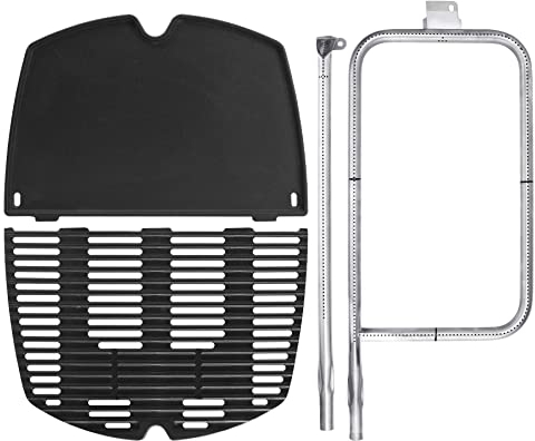 65032 Grillbrennerrohr, 7646 Gusseisenroste und 6506 Grillplatte für Weber Q300, Q320, Q3000, Q3200 Serie, 57060001, 586002 Grills.