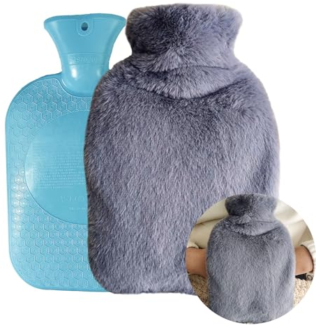 TENQUAN Wärmflasche mit Bezug 2L, Wärmeflaschen mit Herausnehmbarem Ersatz für Heiße und Kalte Hot Water Bottle für Hals und Schulter, Rücken, Beine, Taille Warm und Schmerzen lindern(Dunkelgrau)