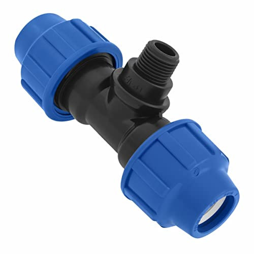 SmartProduct T-Stück PE Rohr Fitting 25mm x 1/2 x 25 mm Außengewinde AG Verschraubung PN16 DVGW Trinkwasser zertifiziert – Klemmverbinder – PP T Stück Kupplung für PE80 PE100 Rohren – 1 Stück