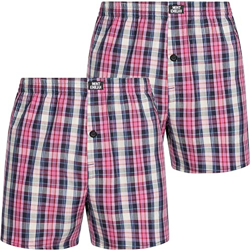 MONT EMILIAN Nantes Herren American Boxershorts 2er-Pack, mit Karomuster, aus atmungsaktivem, weichem Baumwolle-Material, in 5 Farben in S bis XL