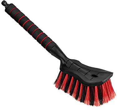 ToM PaR Brosse de Lavage I Brosse à Eau I avec raccord d'eau I Ouverture Rapide du Robinet d'eau I Poils serrés I Poignée Confortable I Voiture | Jardin | Longueur: 44 cm I Rouge