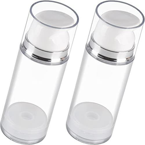 FRCOLOR Airless Pump Bottle Refillable Plastic Pump Bottles Travel Vacuum Cosmetic Bottles 50ml 2pcs