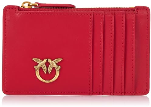 Pinko Airone CARDHOLDER Vitello Seta, Accessori da Viaggio-Portafogli Donna, R30Q_Rosso-Antique Gold, 13.5