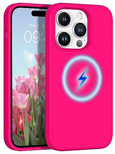 DOMAVER Case for [Compatible with mag-safe] iPhone 14 Pro, [Soft Microfiber Lining] Liquid Silicone Shockproof Case for iPhone 14 Pro - Hot Pink
