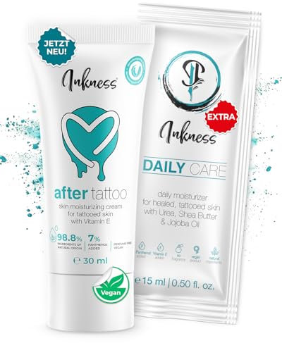 Inkness After Tattoo Creme 30ml Pflegecreme für frische Tattoos - 99% natürliche Inhaltsstoffe - nicht fettend - vitalisiert und schützt die Haut während der Heilungsphase - inkl. Daily Care 15ml