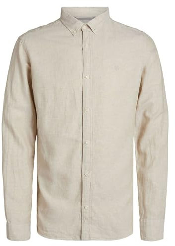 JACK & JONES Jprccmakze Linen Shirt L/S Button Down, Fields of Rye/Fit:Comfort Fit, S